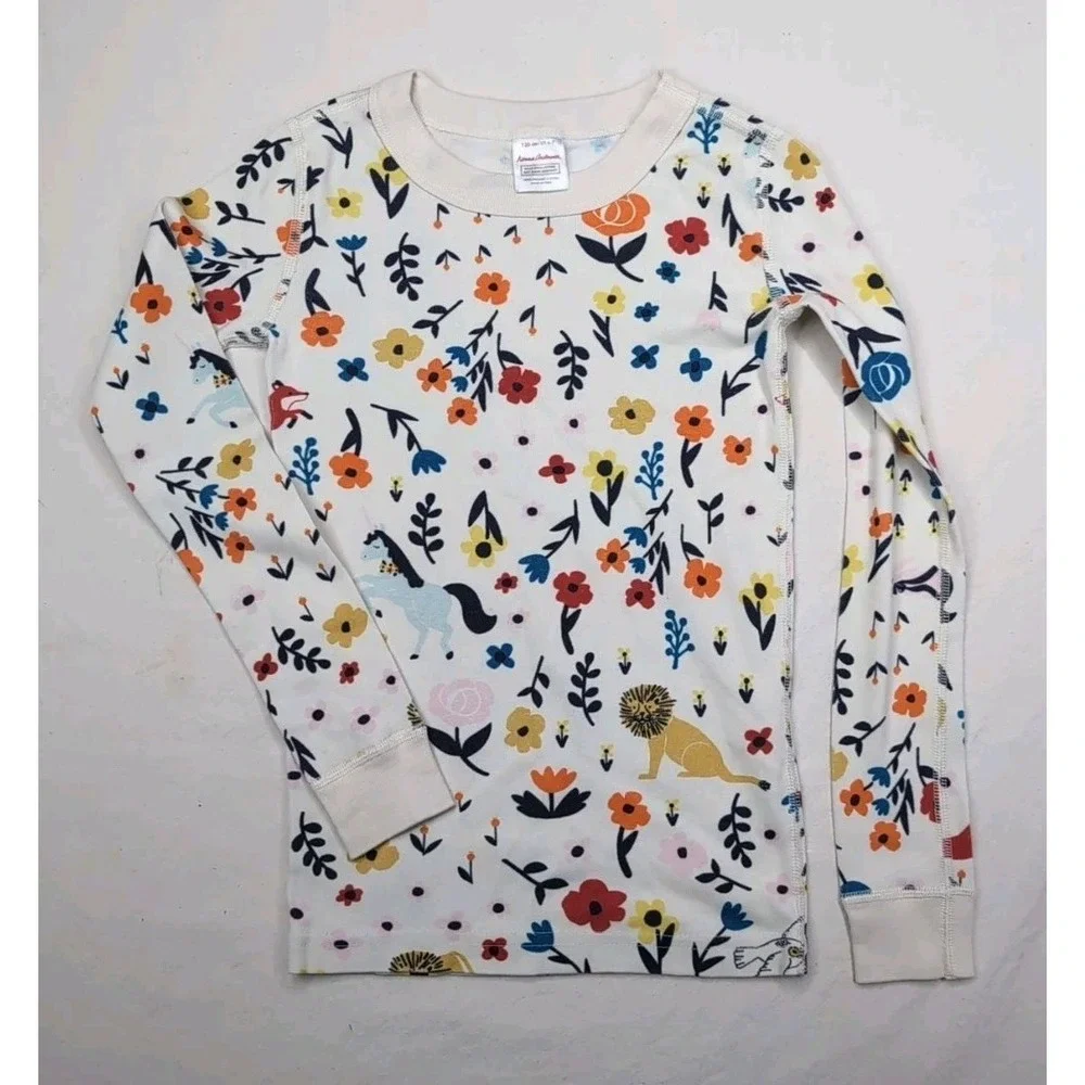 Hanna Andersson Kids 6/7 Floral Lion Owl Unicorn Pajamas TOP ONLY Organic Cotton